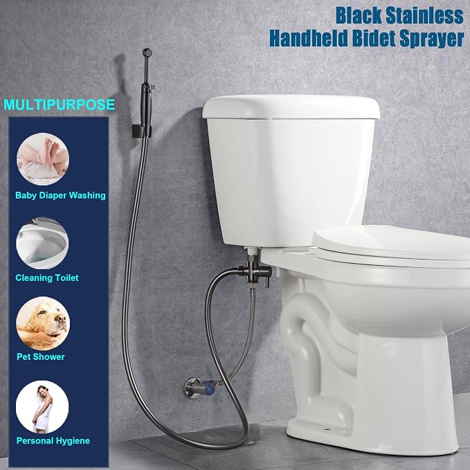 SonTiy Handheld Bidet Toilet Sprayer Gunmetal, Cloth Diaper Sprayer Bathroom Hand Held Jet Spray Bidet Attachment for Toilet with Adjustable Pressure Control, Solid Brass, 7.2" Bidet Wand