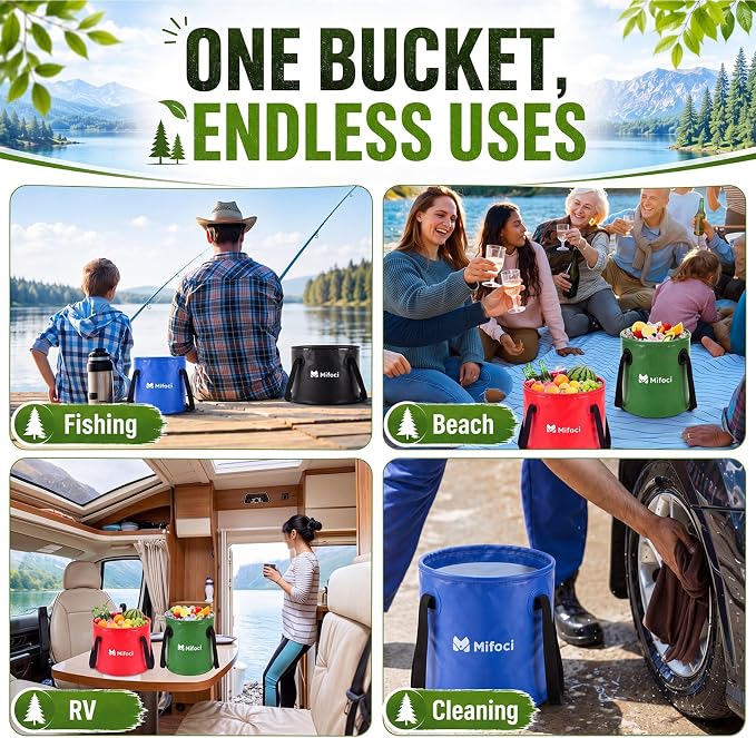 Mifoci 4 Pcs Collapsible Bucket 5 Gallon and 8 Gallon with Handle Portable Foldable Bucket for Camping Fishing Sturdy Leakproof Collapsible Cleaning Buckets for Car Wash RV Outdoor (Mixed Color)