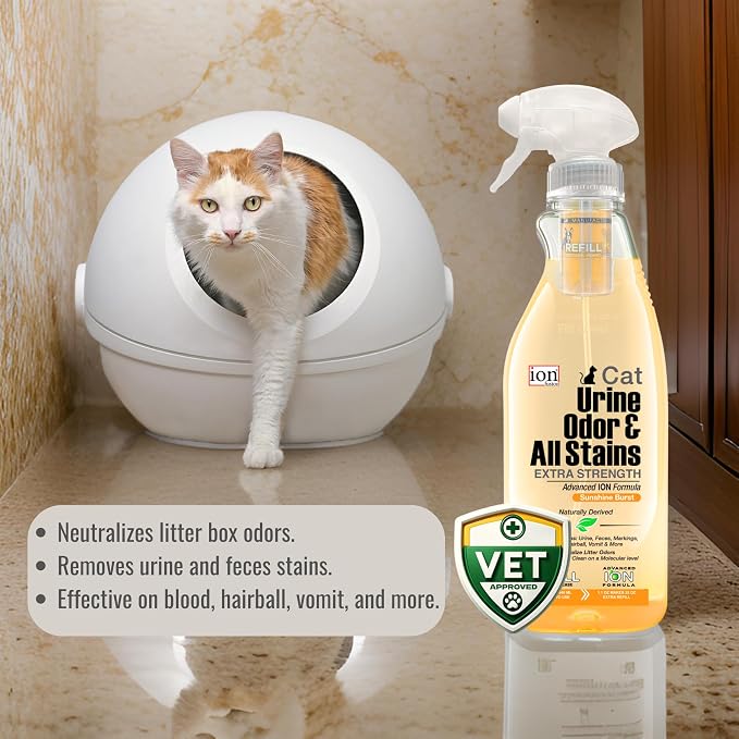 Superior Next-Gen Advanced ION Formula. 2-for-1 Bottle (Free Refill) Cat Urine, Litter, Odor, All Stains. Extra Strength Stain & Odor Removal. Patented | Non-Toxic | Eco-Friendly | Made in USA