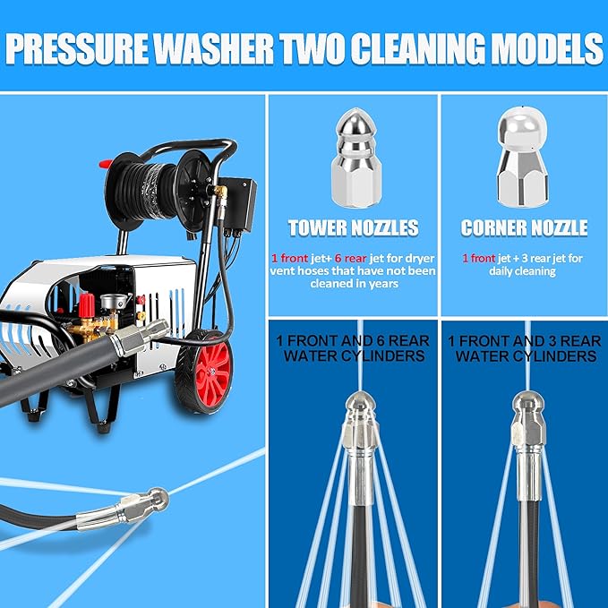 Dryer Vent Cleaner Kit: 32ft Pressure Hose + 1/4 Air Quick Connect + 2 Jetter Nozzle for Powerful Lint Removal, Fire Hazard Reduction & Energy Savings – Ideal for Cleaning Long Dryer Ducts