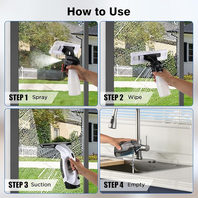Window Vacuum Squeegee Cordless, 2000Pa Electric Window Cleaner Tool with 2200mAh & 150ml Water Collection Tank, Cleaning Kit Shower Squeegee for Glass Doors, Tiles, Mirrors, Car