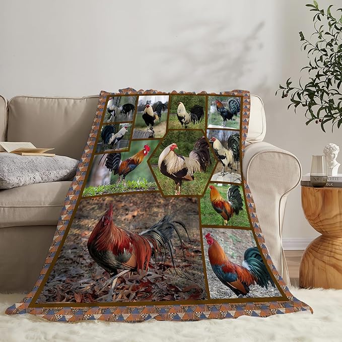 jerkboo Rooster Chicken Blanket Throws Chicken Gifts Chicken Throw Blanket for Girls Women Kids Adults Soft Warm Cozy Fleece Blanket for Couch Sofa Bed 60""x50""