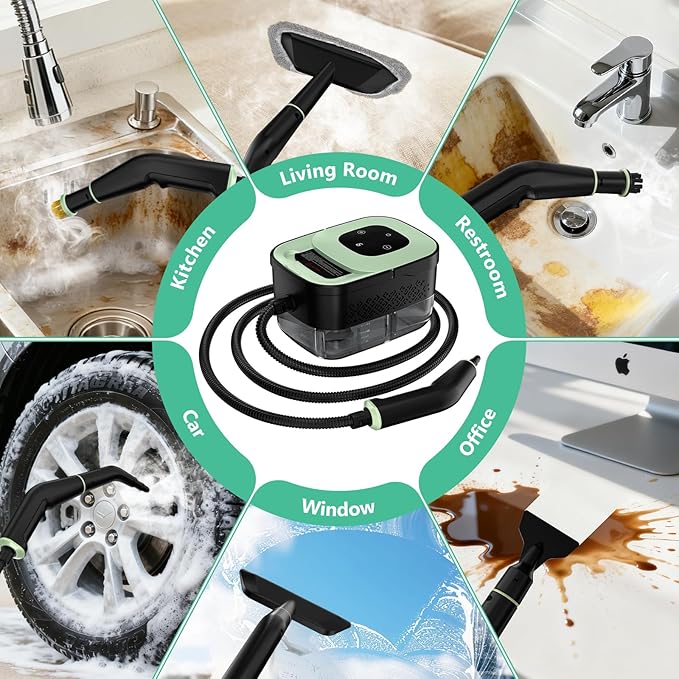 Steam Cleaner, Portable Steamer for Cleaning with 16pcs Accessories, 6-Level Adjustable and 15s Heat-Up, Handheld Steam Cleaner for Home, Tile, Dirt, Grout, Grease, Car Detailing