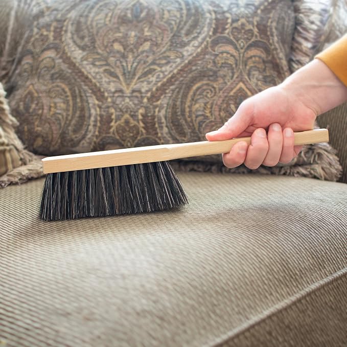 Set of 14.2" & 11.2" Medium-Soft + 14.2" & 11.2" Soft Bristles Hand Brooms, Wooden Handles - Ideal for Professional and Domestic Use, Dusting, Sweeping, and Shop Cleaning