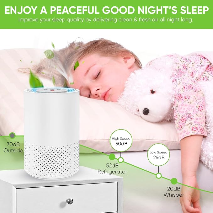 Air Purifier for Home, Baby, Dorm Room - Portable Desktop Air Cleaner for Home - Small HEPA Air Purifier for Bedroom, Baby Room, Dorm, Home Office Desktop with UV light & Ionizer - InvisiClean Stella