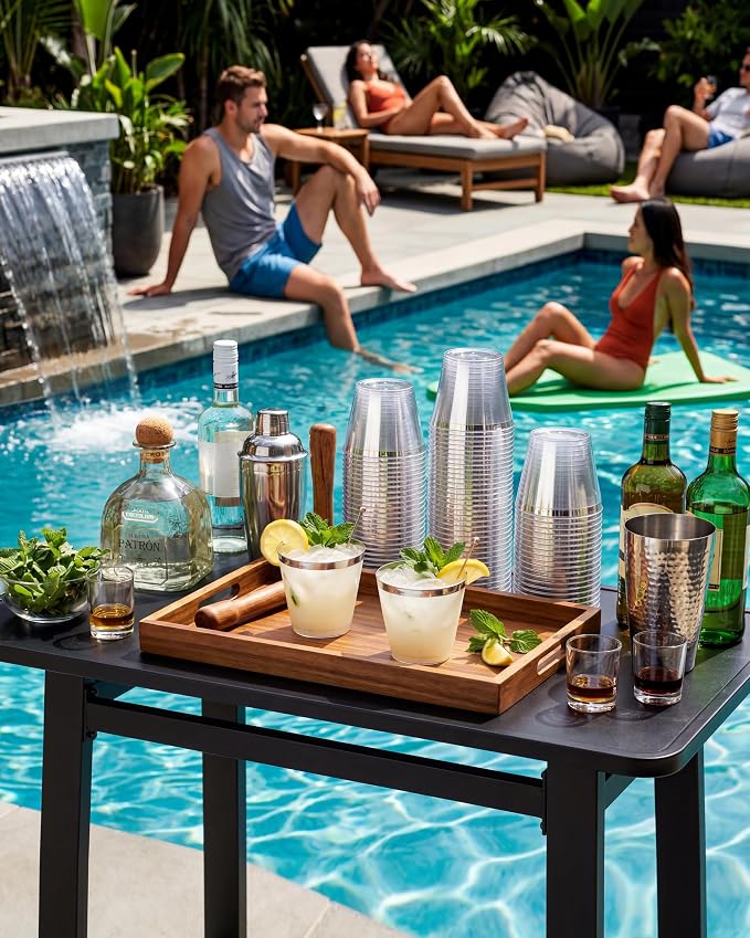 Nervure 120PCS Silver Plastic Cups - 9Oz Silver Rimmed Plastic Cups - Heavy Duty Plastic Cup with Silver Rim Perfect for Weddings, Receptions & Parties