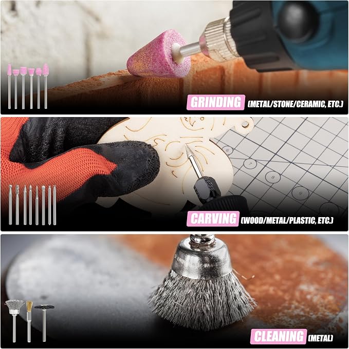 618PCS Rotary Tool Accessory Kit, Fits Dremel Rotary Tools, Universal Fitment for Polishing, Sanding, Cutting, Drilling, Engraving, Grinding with Portable Tool Storage Case (Pink) Fathers Day
