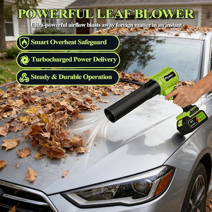 Cordless Leaf Blower, 800,000 RPM Electric Leaf Blower, Handheld Leaf Blower Cordless with 2×4.0Ah Batteries & Charger,Air Blower with 2-Speed Nozzles for Patio,Lawn Care,Dust,Snow & Car Drying