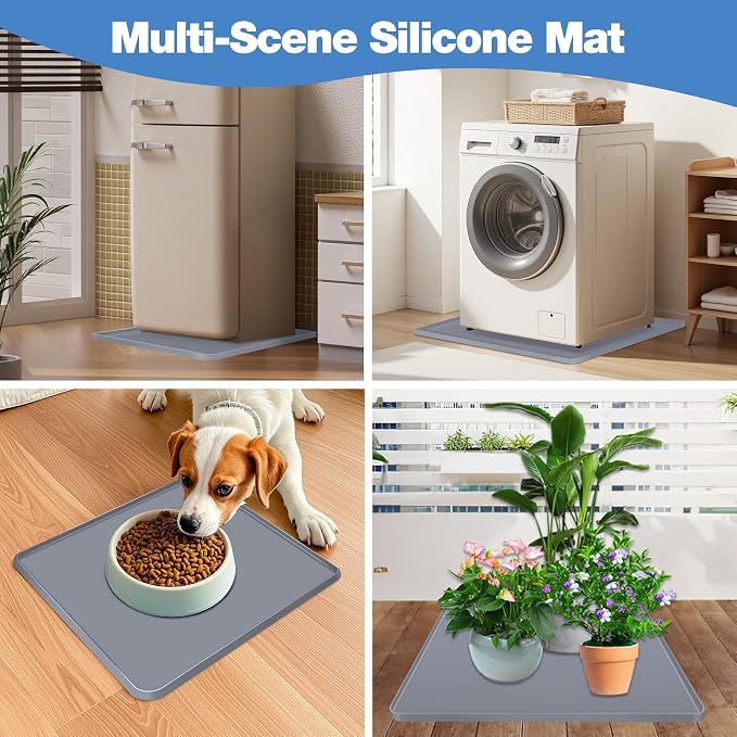 ToLanbbt Mini Fridge Silicone Mat, 20" x 20" x 0.6" Mini Fridge Drip Tray Under Refrigerator Mat Carpet Floor Protector, Leak-Resistant Portable AC Pan for Washing Machine Dishwasher Dryers, Gray