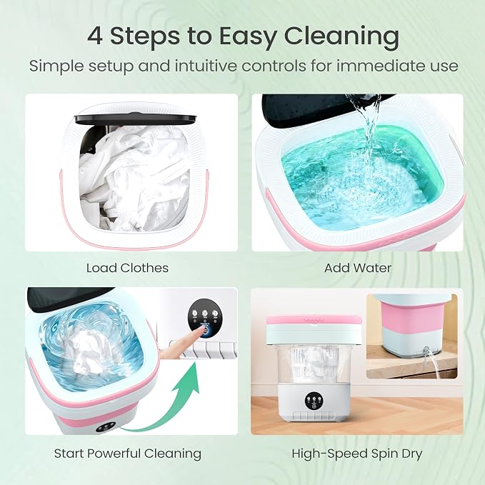 Portable Washing Machine 20L - Mini Washer with Spin Basket, 3 Cleaning Modes & Deep Wash for Small Clothes, Foldable Laundry for Apartment, Home, RV and Travel (Pink)