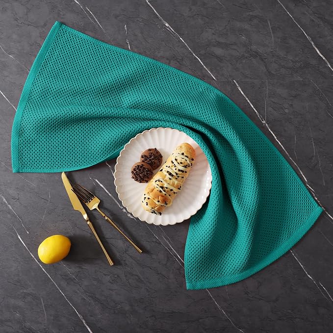 Homaxy 100% Cotton Kitchen Towels and Dishcloths Set, 12 x 12 Inches and 13 x 28 Inches, Set of 12 Bulk Kitchen Towels Set, Ultra Soft Absorbent Dish Cloths for Washing Dishes, Teal