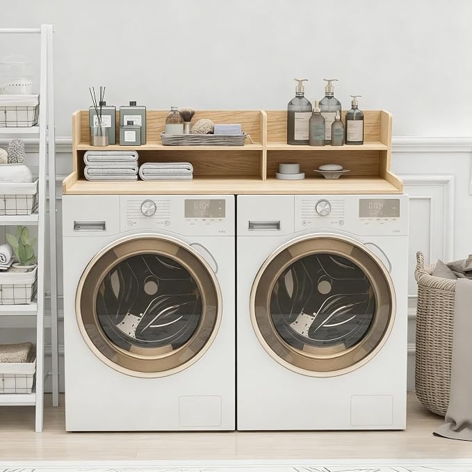 Laundry Topper For Washer And Dryer,Adjustable Washer Dryer Countertop | Natural Laundry Room Countertop 2 Tier,Shelf For Folding & Storage,Fits Standard Washers & Dryers, Laundry Room Organization