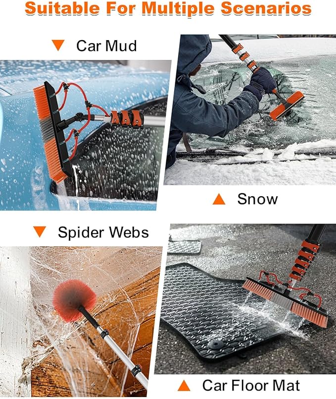 30Ft Reach Solar Panel Cleaning Brush Kit with 5-24ft Telescoping Pole, Water Fed Window Cleaner Tool with 20" Brush, Soap Dispenser, Cobweb Duster, Squeegee for Roof, CV, Gutter, Boat, Deck