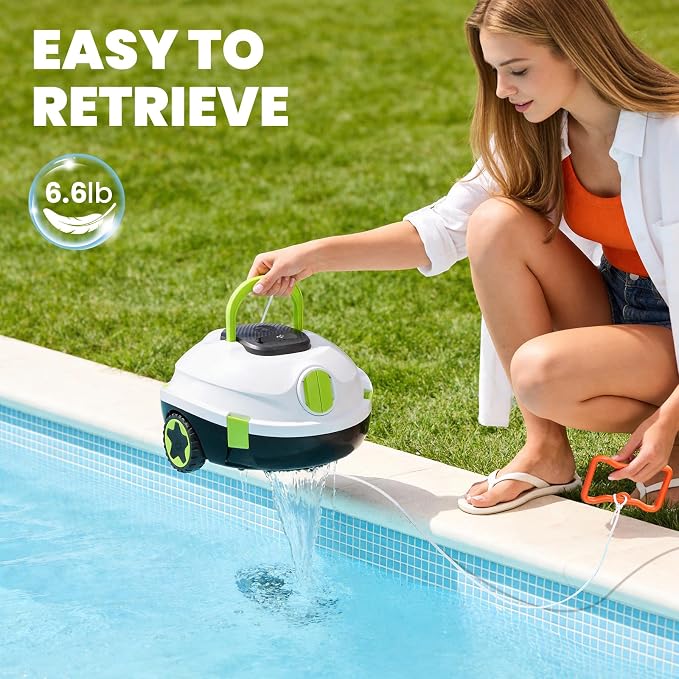 Y20 Robotic Pool Cleaner White+Retrieval Hook, Cordless Pool Vacuum for Above Ground & Inground Flat Pools with 150 Min Runtime, Auto-Parking, Up to 1300 Sq.Ft
