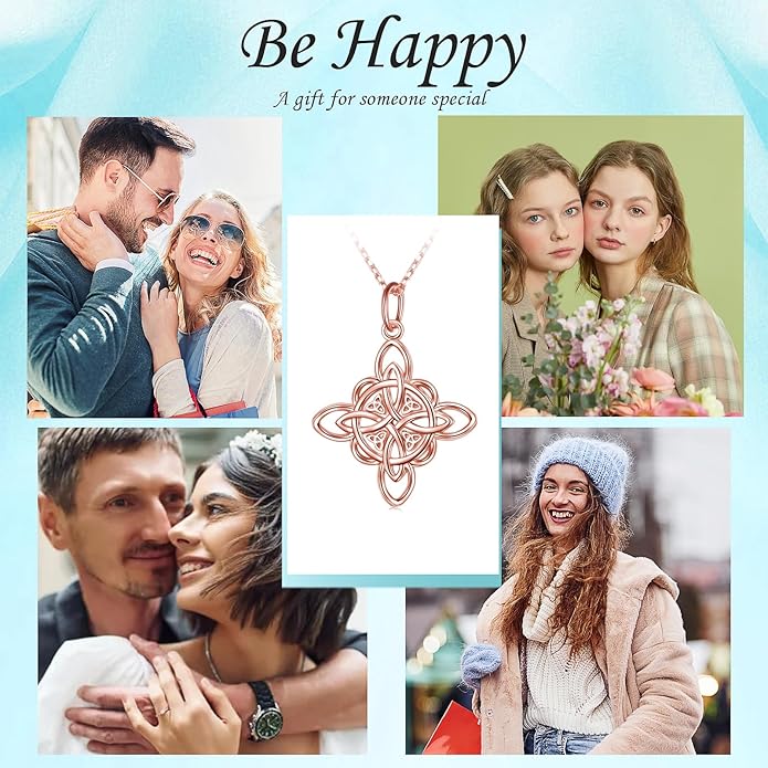 FLYOW 925 Sterling Silver Good Luck Irish Jewelry Celtic Knot Pendant Necklace for Women Birthday Graduation Gift