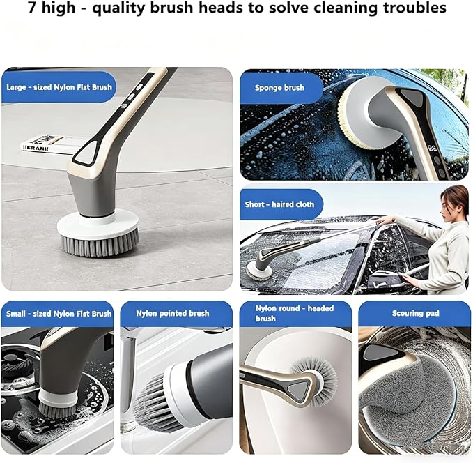 Electric Spin Scrubber, Full-Body Waterproof Bathroom Electric Scrubber with Power LCD Display, Cordless Cleaning Brush Scrubber for Bathroom and Kitchen Cleaning