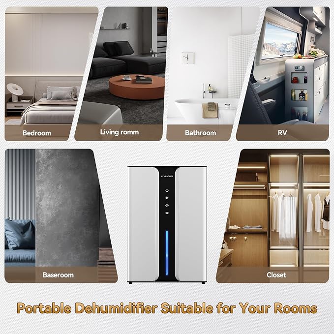 PTHRAOUTA Home Dehumidifier with Drain Hose, (950 sq.ft) 95oz Quiet dehumidifier for Bathroom Bedroom, with Air Reusable Filter Indoor deshumidificador for Basement RV Closet