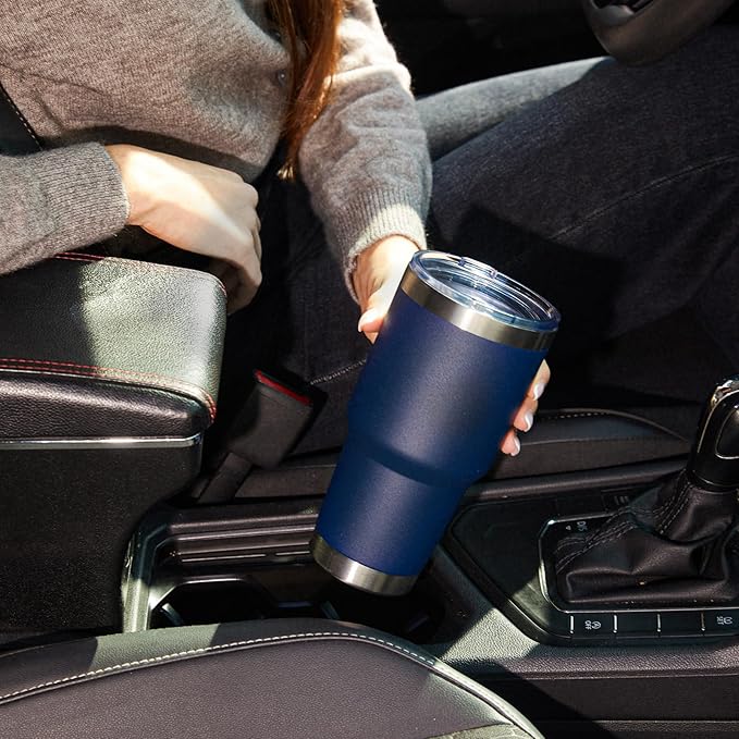MEWAY 30oz Insulated Tumbler With Lids and Straws,Stainless Steel Double Vacuum Coffee Tumbler Cup, Brush, Durable Powder Coated Coffee Cup for Cold & Hot Drinks(Navy,8 PACK)
