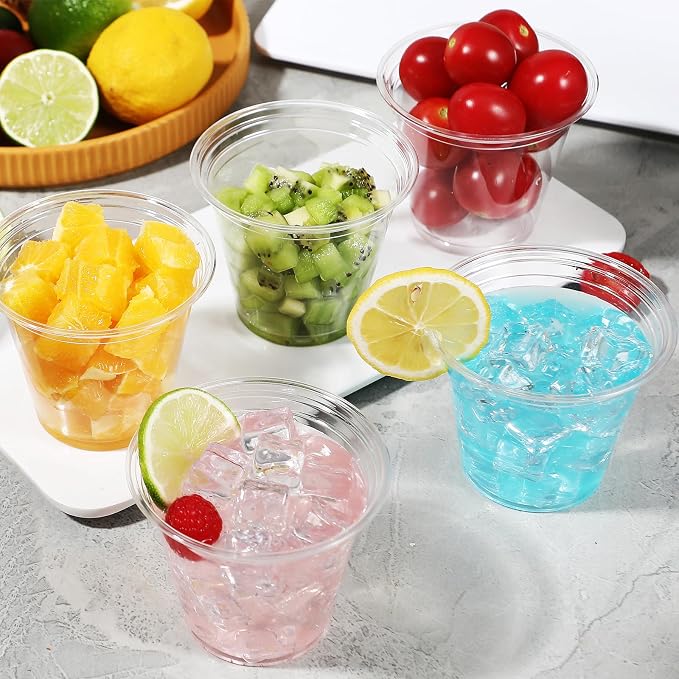 BYSNOW 500 Pack 9 oz Clear Plastic Cups, Thickened Disposable Drink Clear Cups for Party, Higher Heat Resistance Drinking Cup for Wine, Juice, Fruit and Cold/Hot Beverages