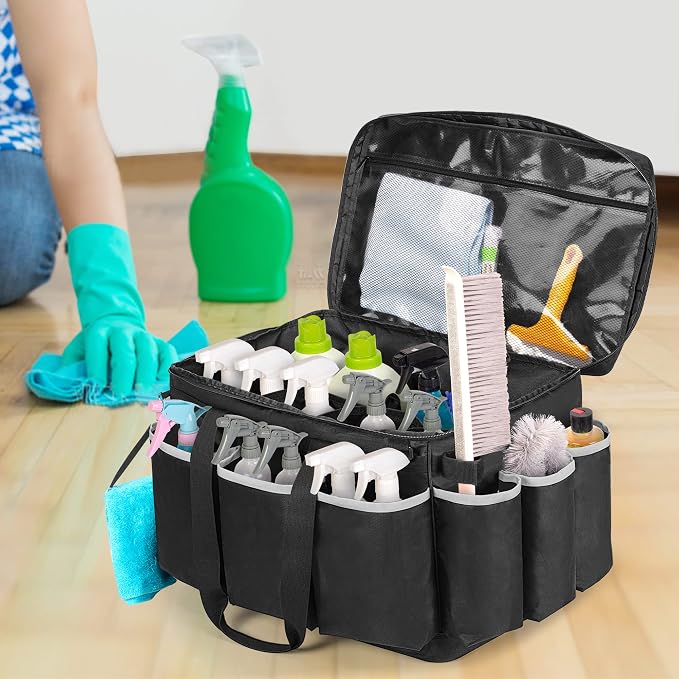 HODRANT Extra-Large Detailing Bag with Waterproof EVA Hard Bottom, Auto Detail Supplies Organizer for Polisher, Bottles & Detailing Kit, Car Care Tools Tote with Lid & Shoulder Strap, Patent Design
