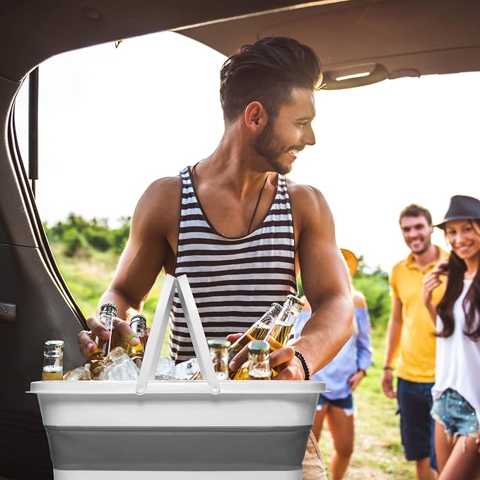 Eurow 13.5L (3.5 Gallon) Collapsible Portable Basket Bucket for Indoor & Outdoor Use, Space-Saving Design, Durable with Sturdy Handle for Kitchen, Laundry, Camping, Fishing, BBQ