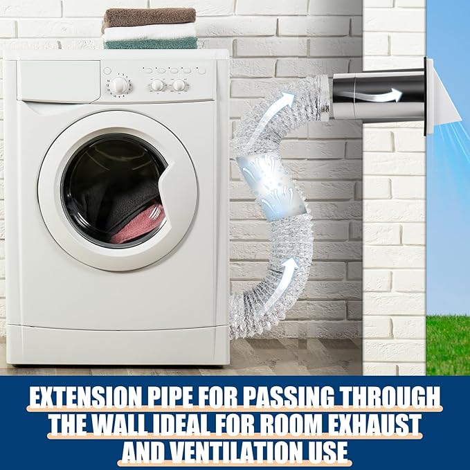 Gisafai 4" Outside Dryer Vent Cover for Exterior Walls Exhaust Vent Cap with Removable Extension Pipe Stainless Steel Hood Cushioned Non Return Flap with Sealing Gasket Grille Screen