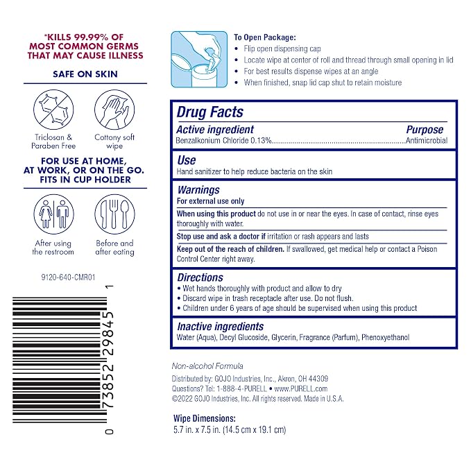 Purell Hand Sanitizing Wipes, Clean Refreshing Scent, 40 Count Hand Wipes Canister (Pack of 6) - 9120-06-CMR
