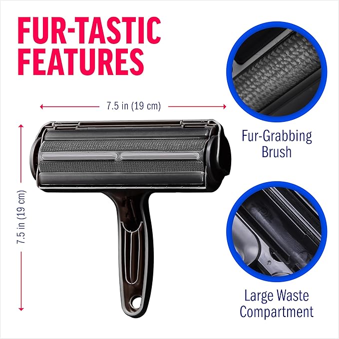Chom Chom Roller Pet Hair Remover and Reusable Lint Roller, Black ChomChom Roller + Mini Roller, Cat and Dog Fur Hair Remover for Furniture, Couch, Carpet, Clothing and Bedding, Portable for Travel