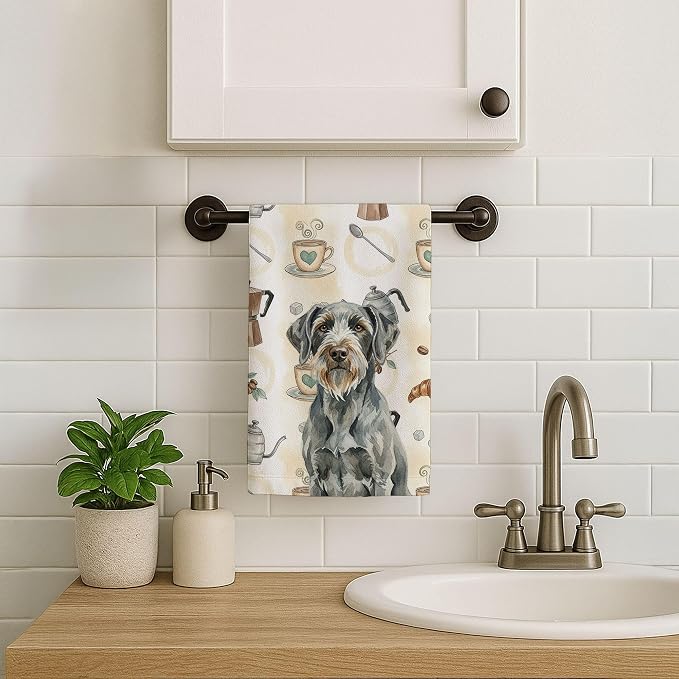 Caroline's Treasures Steel Gray Wirehaired Pointing Griffon Coffee Bar Kitchen Towel Velour Plush Front and Cotton Loop Back Machine Washable