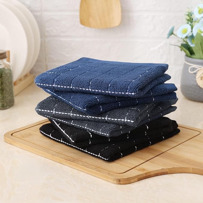 Homaxy 100% Cotton Terry Kitchen Dish Cloths, Ultra Soft and Absorbent Dish Towels for Kitchen, Suitable for Drying and Washing Dishes, 8 Pack, 12 x 12 Inches, Multiple Color