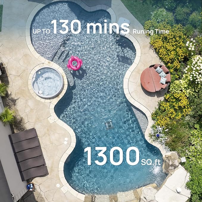 (2026 Upgraded) Robotic Pool Vacuum for Above Ground Pool - 6600mAh for 130mins Runtime & 50W Powerful Suction, Self-Parking Pool Cleaner with 180μm Filter Tray Up to 1300 Sq. Ft (White&Green)
