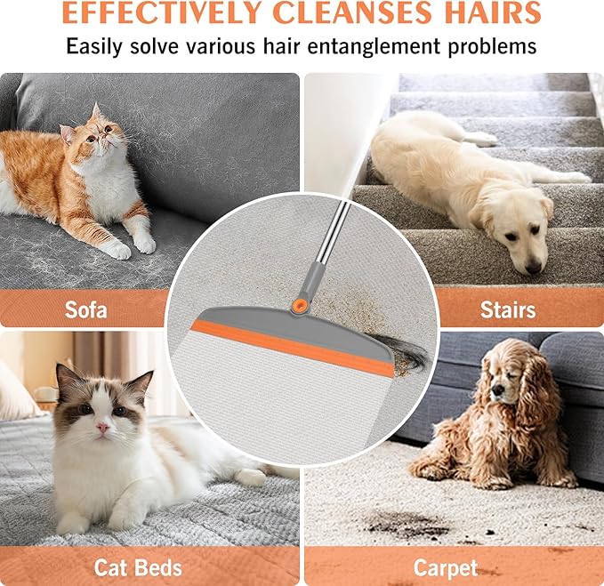 Broom and Dustpan Set, Long Adjustable Handle Broom Dustpan Combo with Dustpan Teeth to Automatically Clean Hair+Multifunction Silicone Broom, Silicone Floor Squeegee Broom for Home Bathroom, Kitchen