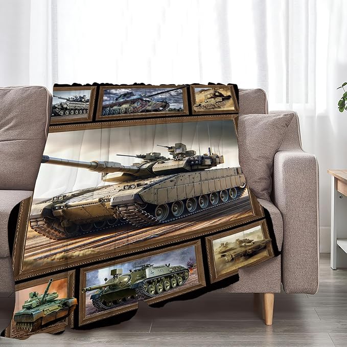Tijuboni Military Tank Throw Blanket Army Gifts for Boys Men Girls Women Kids Adults Soft Flannel Fleece Blanket for Couch Sofa Bed Home Decor 50"x60"