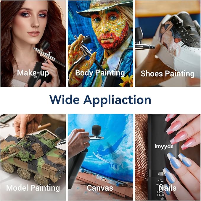 imyyds Airbrush Kit with Compressor, 32 PSI Cordless Air Brush Kit with Air Compressor, LED Display Single-action Airbrush Compressor,Pressure Adjustable Portable Airbrush Kit for Nails,Painting,Model
