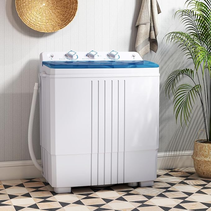 Giantex Washing Machine, 20Lbs Capacity, Washer and Spinner Combo, Portable Compact Twin Tub 12Lbs Washing and 8Lbs Spinning, Inlet and Drain Hose, Laundry Washer for Apartment RV Dorm