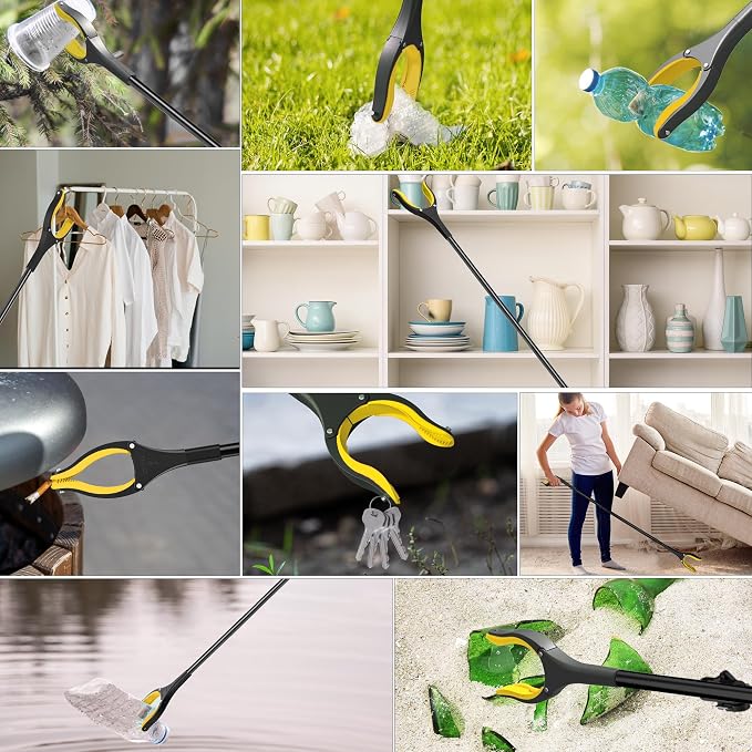 59 Inch Extra Long Grabber Reacher Tool,Pick Up Stick for Seniors with Strong Grip Magnetic,360°Rotating Anti-Slip Jaw 4" Wide Claw Opening,Hand Grabber for Reaching (YellowBlack, 59INCH)