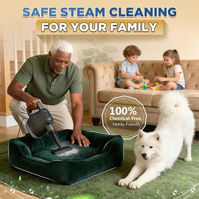 Handheld Steam Cleaner, 3S Fast Heating Pressurized Steamer with Smart Touchscreen, 1350W Portable Steam Cleaner for Home Grout Tile Grease Kitchen Bathroom Car Detailing, Continuous Refill