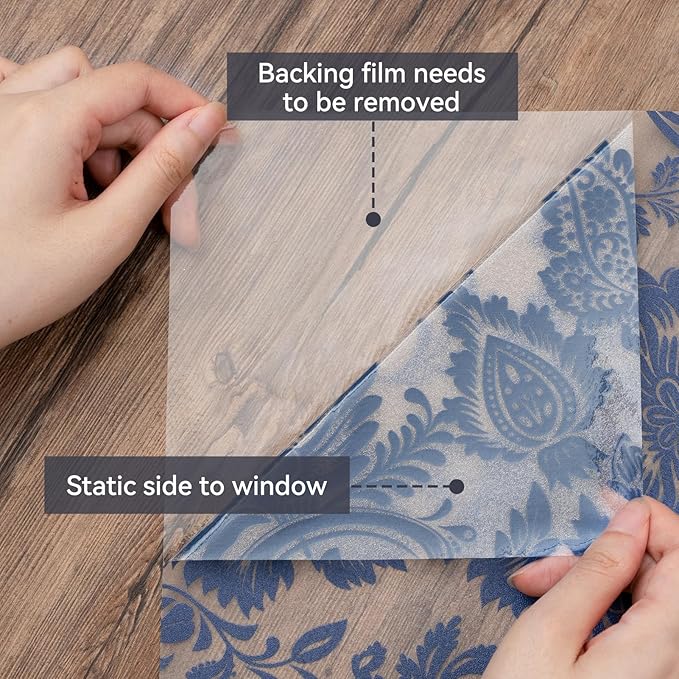 DKTIE Blue Bohemian Seamless Decorative Privacy Window Film Patterns Stain Glass Window Film for Glass, Anti-UV Anti-Glare Heat Blocking (S656, 17.7in X 78.7in)