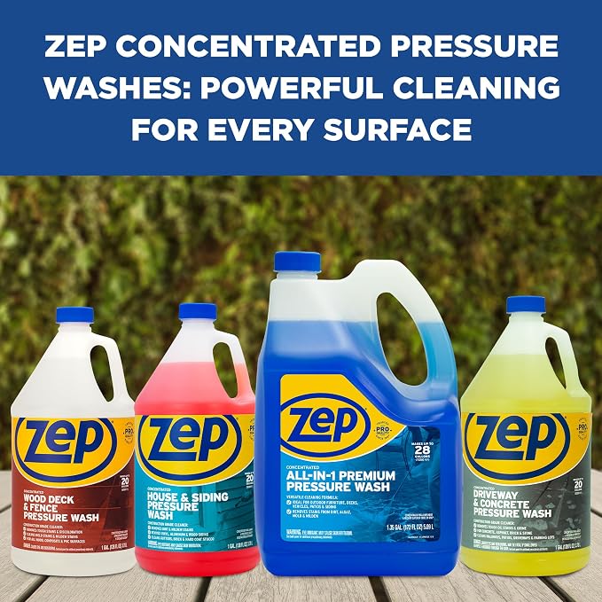 Zep All-In-1 Pressure Wash Cleaner (Case of 4) - Concentrate | Concentrated formula makes up to 28 gallons for pressure washing driveways, siding, decks, patios, and concrete surfaces.