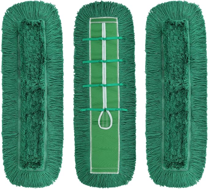 Commercial 48 Inch Dust Mop Head: Replacement Heavy Duty Sweeper and Janitorial Industrial Dust Mop Head for Floor Cleaning,Office,School,Restaurant,Hospital (Green - 48 Inch, 3 Pack)