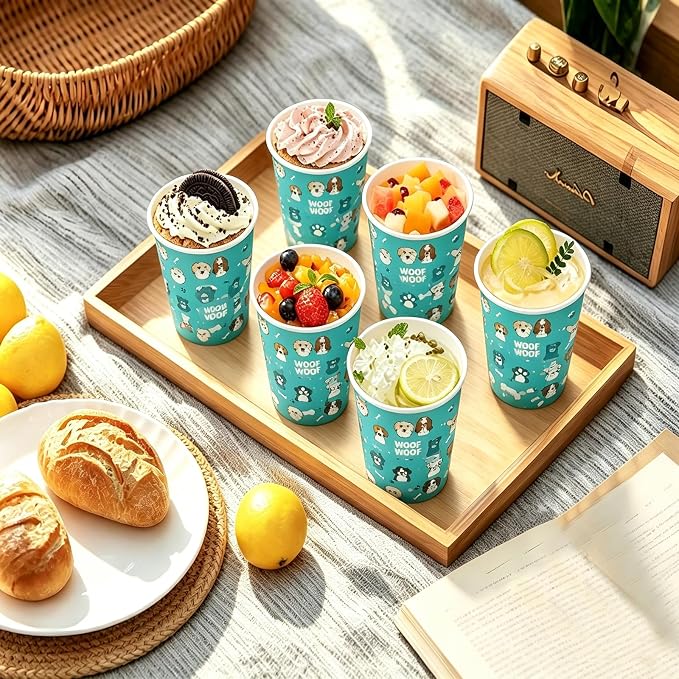 50Pcs Pet Dog Paper Cups Vintage Puppy Birthday Party Disposable 9oz Paper Cups for Sports Supplies Decorations Drinking for Birthday Party Favors