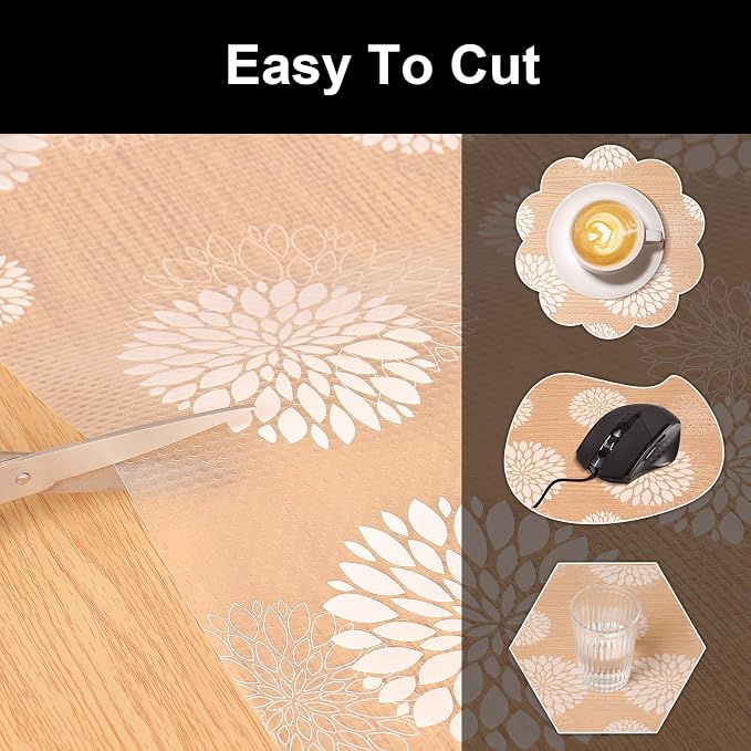 Cooyes Shelf Liners for Kitchen Cabinets Waterproof & Oil-Proof Kitchen Cupboard Mats Non-Slip Drawer Mats EVA Material Non Adhesive Fridge Liner for Shelves(11.8" W x 118" L)