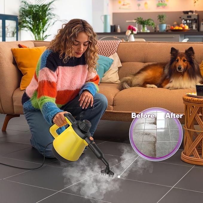 Handheld Steam Cleaner for Home, 1200W Pressurized Multi-Surface Steamer with 10 Accessories, High-Temperature Chemical-Free Cleaning for Bathroom, Kitchen, Tile, Grout, Windows, Shower Doors and Car