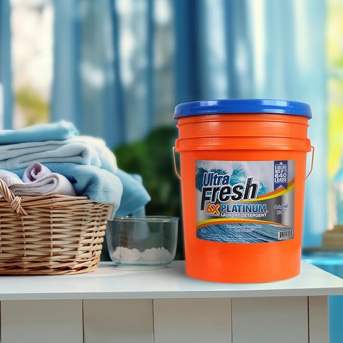 Ultra Fresh 6X Platinum 5 Gal Laundry Detergent, Original Blue Bundled with 2 Pack Platinum 6X Laundry Detergent Sheets with Fresh Scent