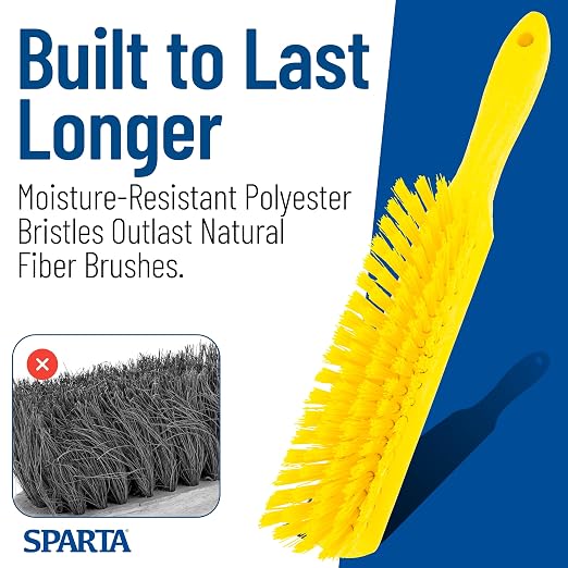 SPARTA 8 Inch Soft Counter Brush with Polyester Bristles and 5 Inch Handle, Color Coded Handheld Broom for Tables Countertops and Foodservice Surfaces, 13 Inch Overall Length, Yellow