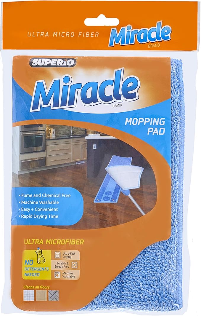 Superio Microfiber Mop Pads Washable Microfiber Refill for Superio Miracle Mop, Microfiber Mop Replacement Head with Velcro, 16 Inch Blue Mop Refill for Flat, Spray Mop Set, 12 Pack