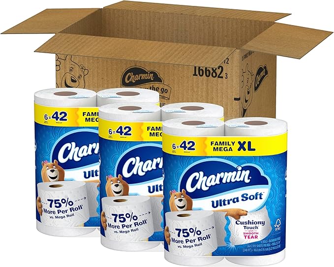Charmin Ultra Soft Cushiony Touch Toilet Paper, 18 Family Mega XL = 126 Regular Rolls, 2-Ply, White