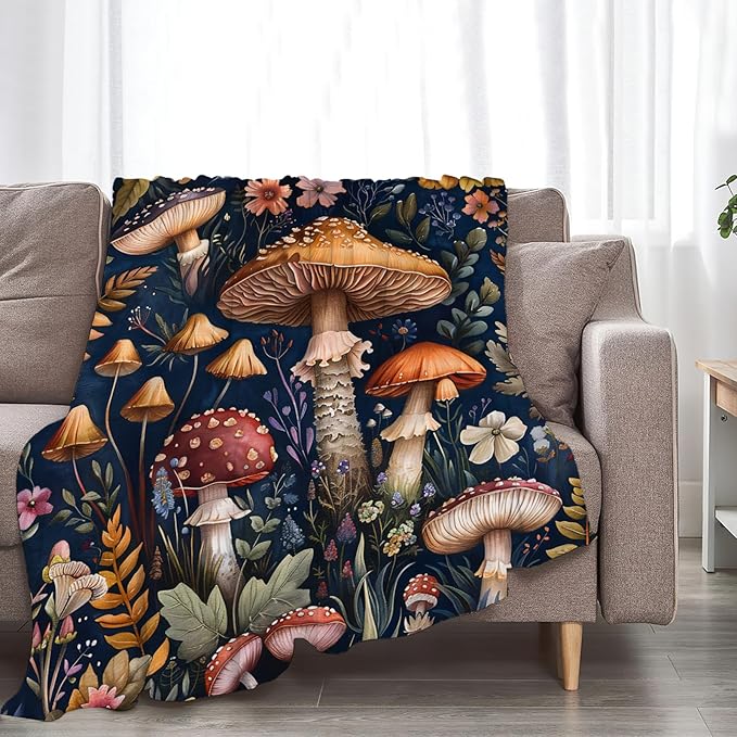 Tijuboni Mushroom Throw Blanket Mushroom Gifts for Girls Women Boys Men Kids Adults Soft Flannel Fleece Blanket for Couch Sofa Bed Home Decor 40"x50"