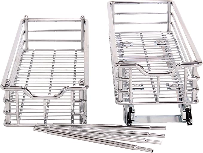 Household Essentials C21521-1 Glidez Dual 2-Tier Sliding Cabinet Organizer, 14.5" Wide, Chrome & Glidez Narrow Sliding Organizer, 7", Chrome