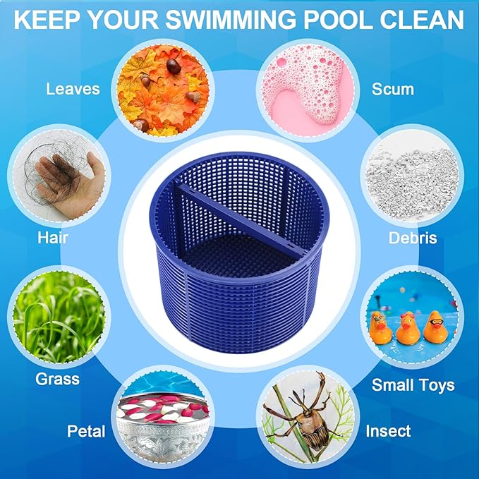 2 Pcs Pool Skimmer Basket with 1 Skimmer Handle and 1 Basket Hook Kit Compatible with Sp1082ca B-152 Automatic Skimmers, Compatible Sp1082 Sp1083 Sp1084 1085 1086 Sp1075 1075t(Blue)